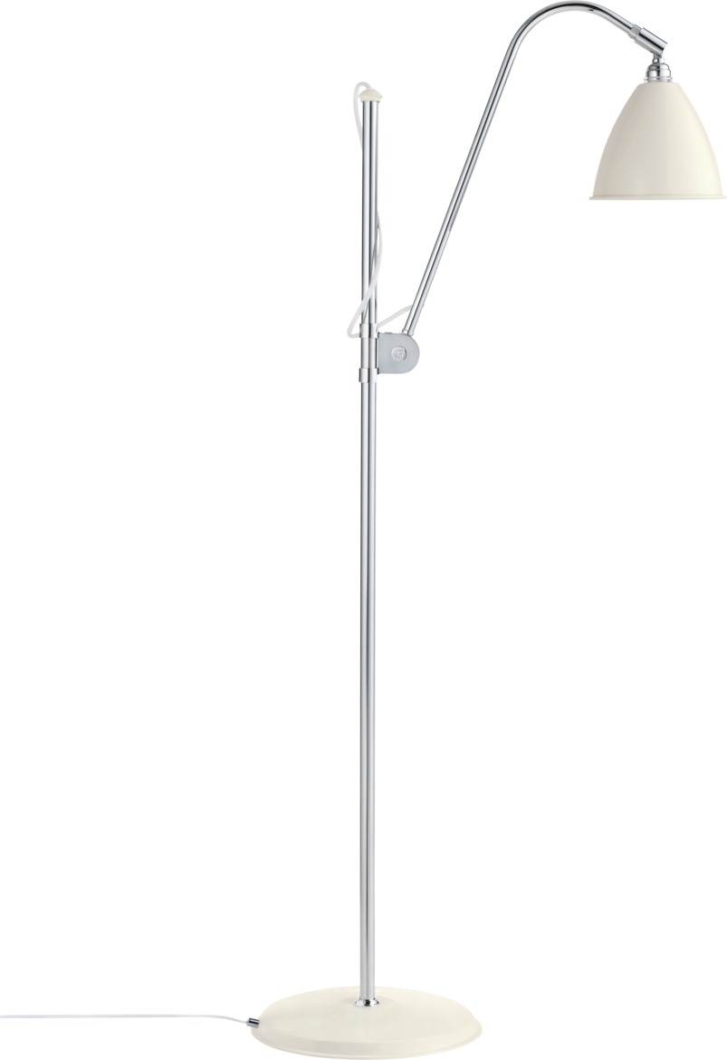 Bestlite BL3 Stehleuchte in Weiß und Chrom von Gubi: Elegante Stehlampe für Wohnraum und Büro.