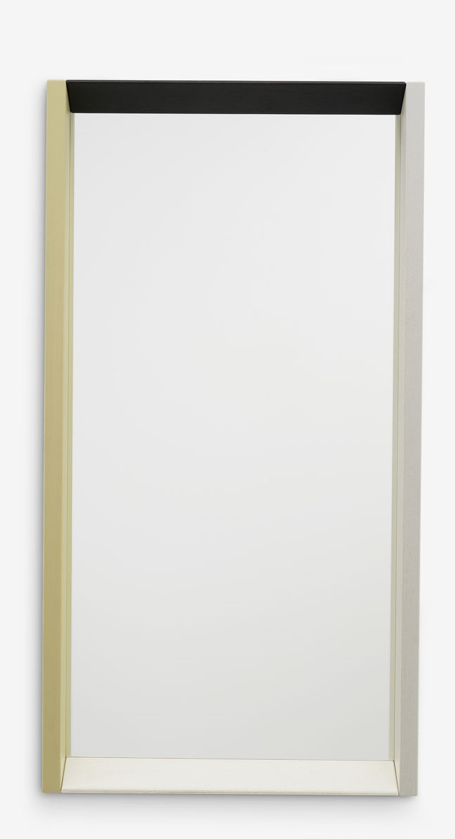 Vitra Colour Frame Spiegel mit Rahmen in Gelb, Weiß und Schwarz für moderne Wanddekoration.