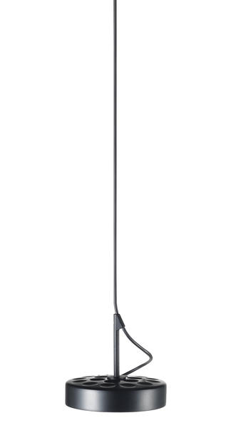 Schwarze U-Turn Pendelleuchte von Belux, moderne Hängelampe mit minimalistischem Design und runder Deckenhalterung.