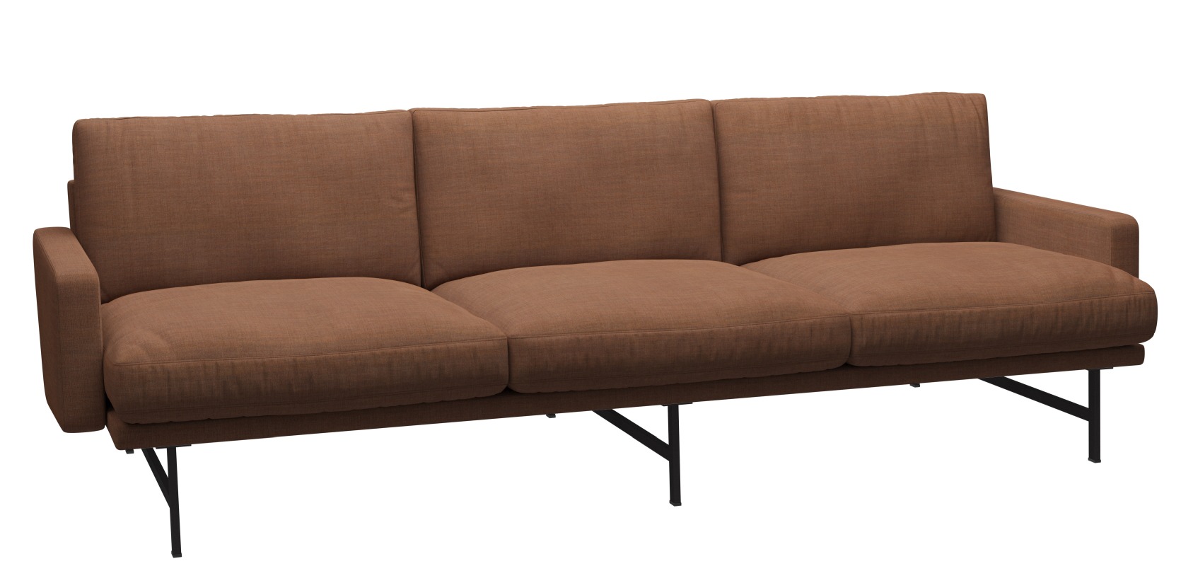 Braunes Lissoni Sofa von Fritz Hansen mit drei Sitzen und schwarzen Metallbeinen.