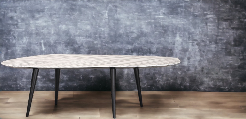 Zanotta Esstisch mit Tweed Marble Platte und schwarzen Beinen, 250 cm breit.