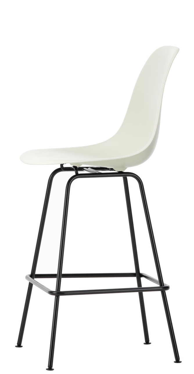 Eames Plastic Bar Stool von Vitra, Barhocker in Weiß mit schwarzem Metallgestell.