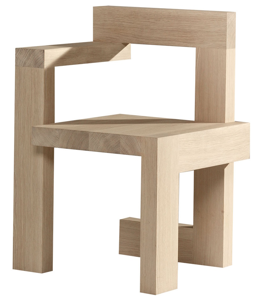 Steltman Stuhl: Moderner Holzstuhl mit geometrischem Design für Wohnzimmer und Esszimmer.