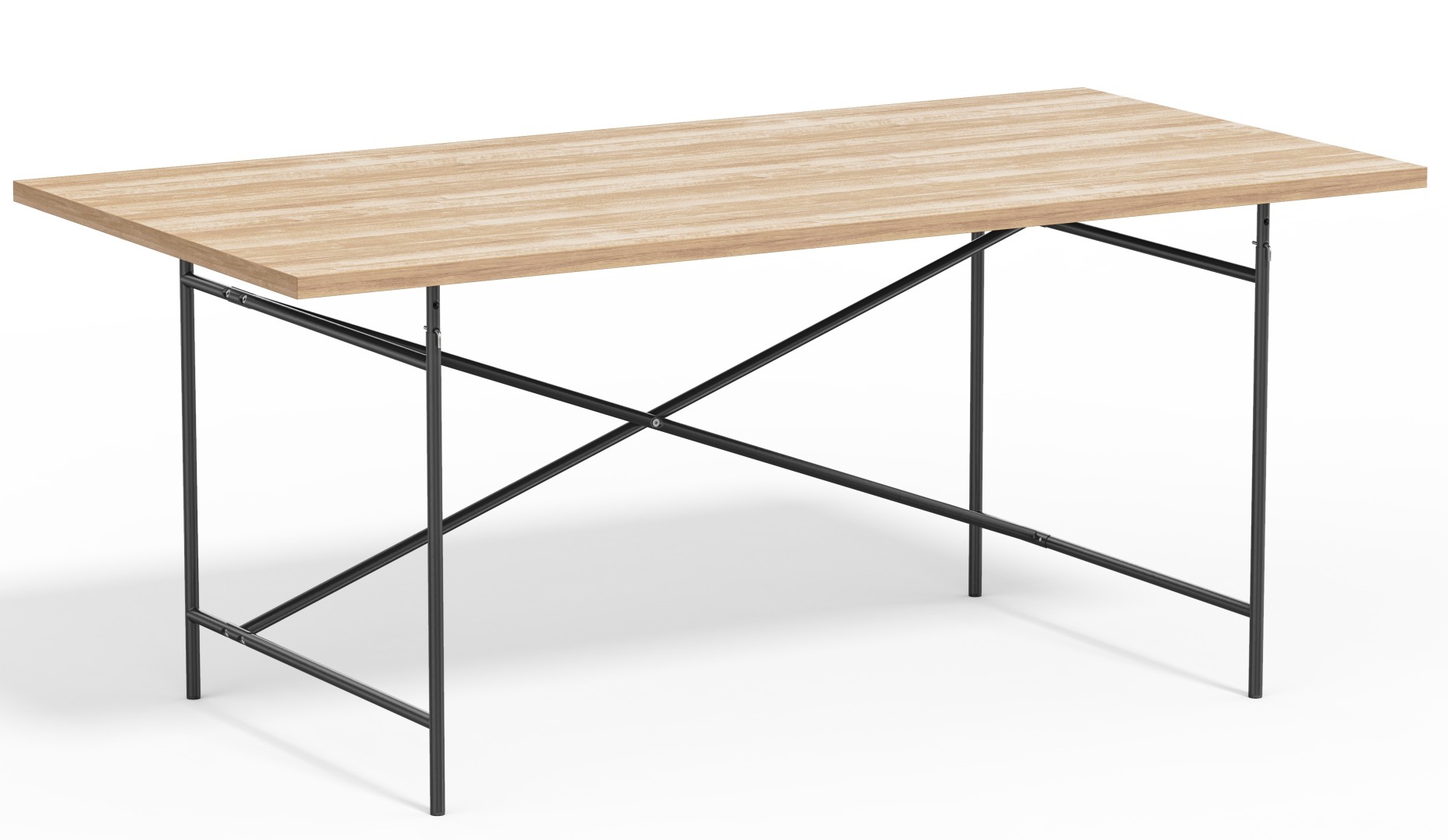 Eiermann Tisch mit hellem Holz und schwarzem Stahlgestell, Designklassiker für Büro und Wohnraum.