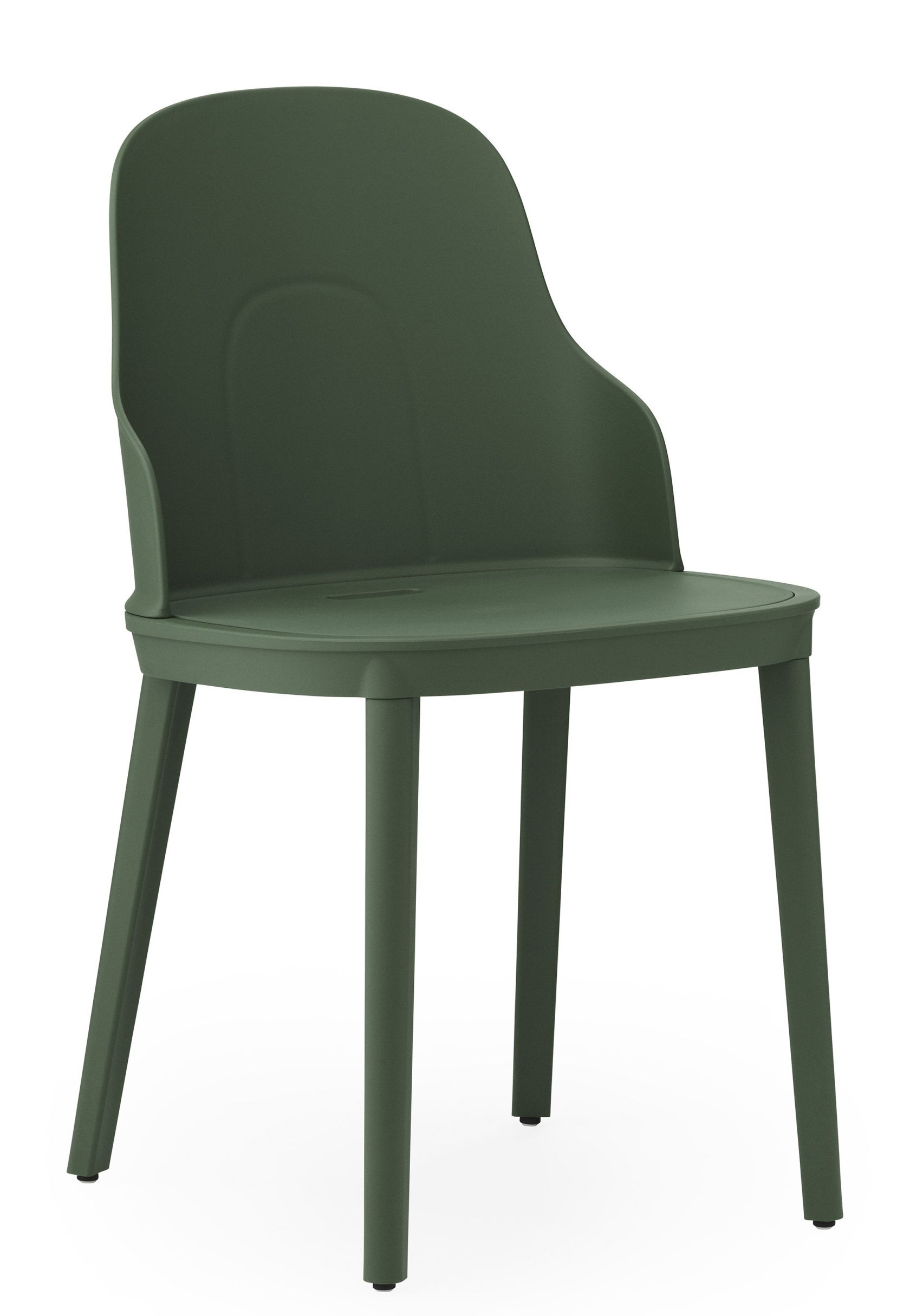 Allez Chair von Normann Copenhagen, ein moderner, olivgrüner Kunststoffstuhl mit Armlehnen für Esszimmer und Küche.