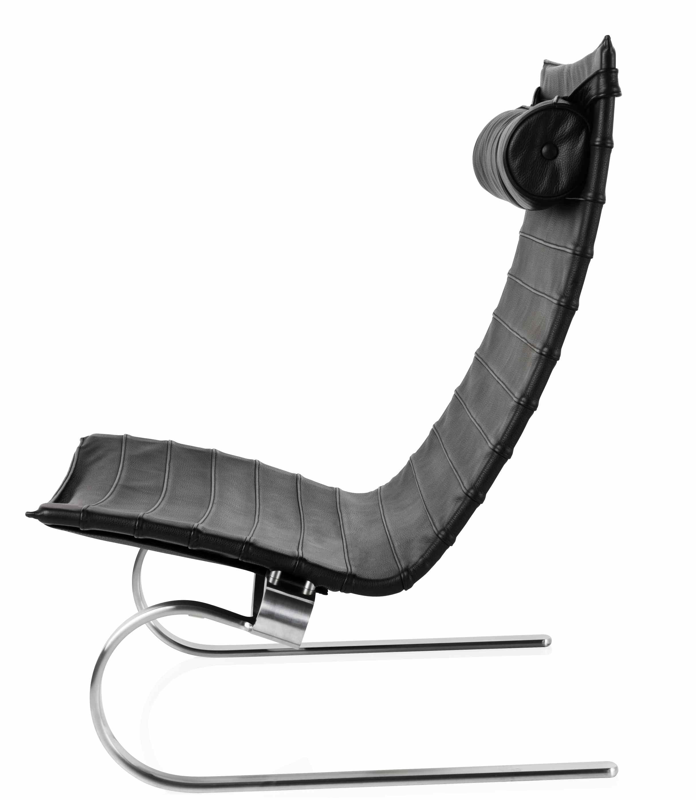 PK20 Sessel von Fritz Hansen, schwarzes Leder, Stahlgestell, modernes Design für Wohnzimmer und Büro.