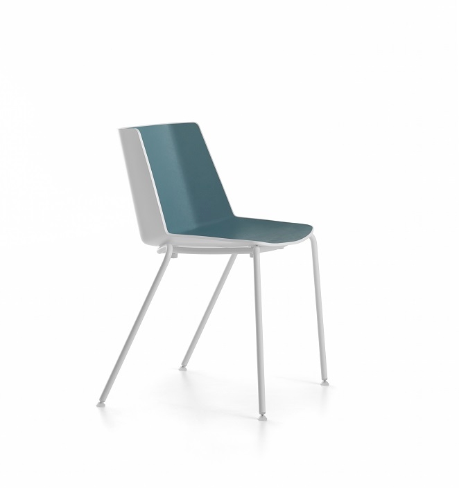 AÏKU Stuhl mit vier Metallbeinen in Weiß, moderner Designstuhl für Esszimmer und Büro.