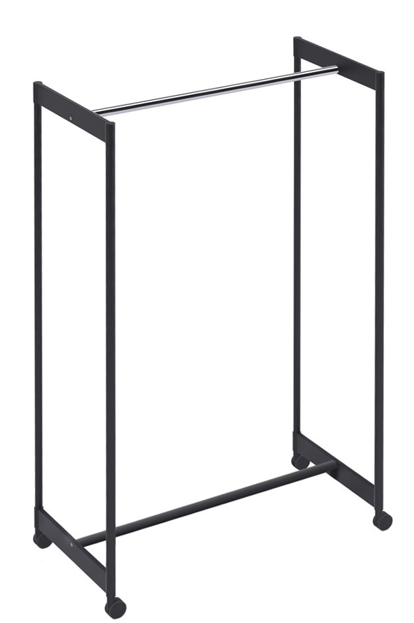 Schwarzer Rexite Kleiderständer für Meetingräume mit Rollen und minimalistischem Design. Kleiderbügelständer für Büro.