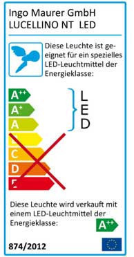 Energielabel der Ingo Maurer Lucellino NT LED Wandleuchte mit Energieeffizienzklasse A++. Dekorative Designleuchte für Wandmontage.