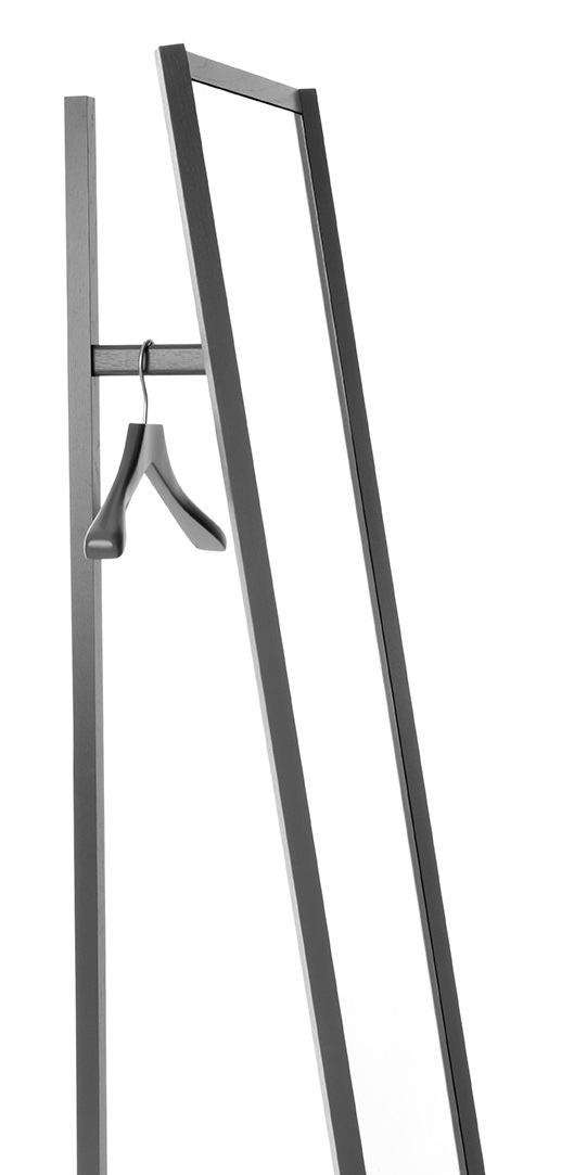 Schönbuch Club Standspiegel mit Garderobe in Anthrazit, minimalistisches Design mit Spiegel und Kleiderbügel für Flur und Ankleide.