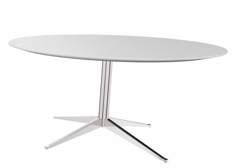 Florence Rund Table von Knoll International mit weißer Tischplatte und verchromtem Fuß.
