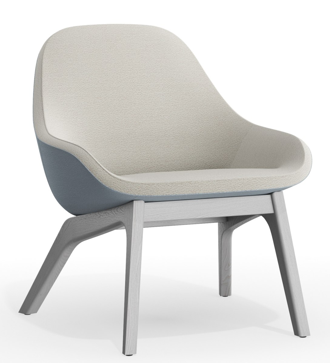 Morph Lounge Chair Sessel Zeitraum mit hellgrauem Stoffbezug und Holzgestell, modernes Design für Wohnzimmer und Lounge-Bereiche.
