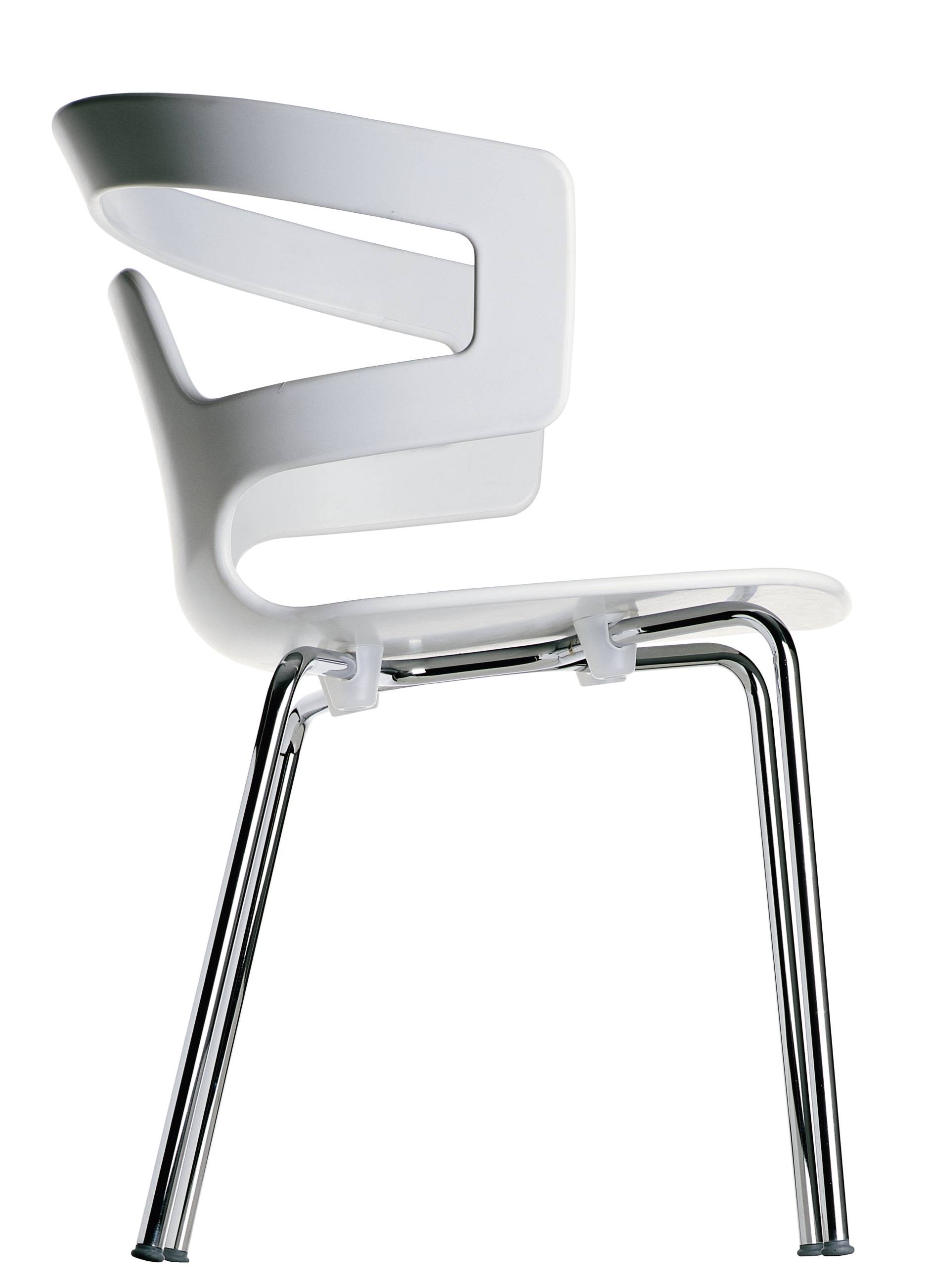 Segesta Chair 500 Stuhl Alias: Moderner weißer Stuhl mit verchromten Beinen für Esszimmer und Büro.