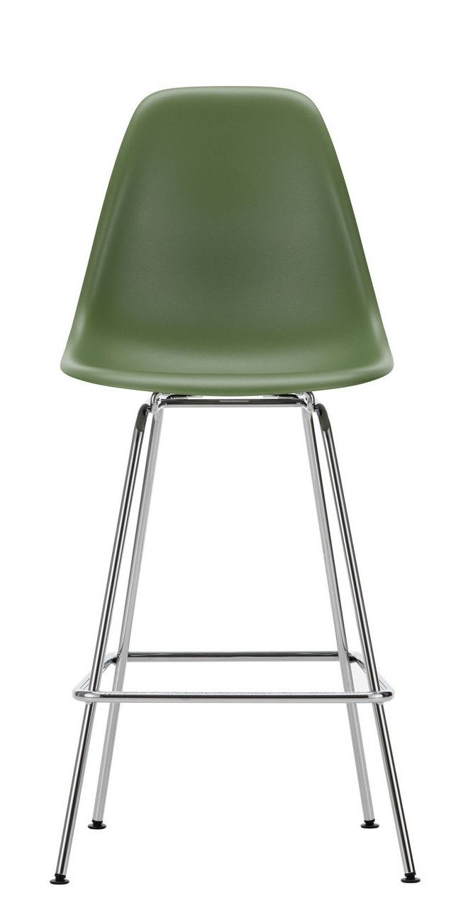 Vitra Eames Barhocker in Grün mit verchromtem Gestell, moderne Sitzgelegenheit für Küche und Bar.