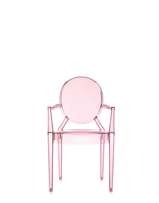 Lou Lou Ghost Kinderstuhl von Kartell, transparenter Kinderstuhl aus Polycarbonat in Rosa.