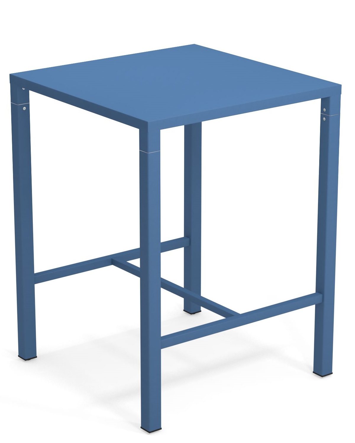 Blauer Nova Hochtisch Outdoor von Emu, quadratisch, aus Metall für Garten und Terrasse.