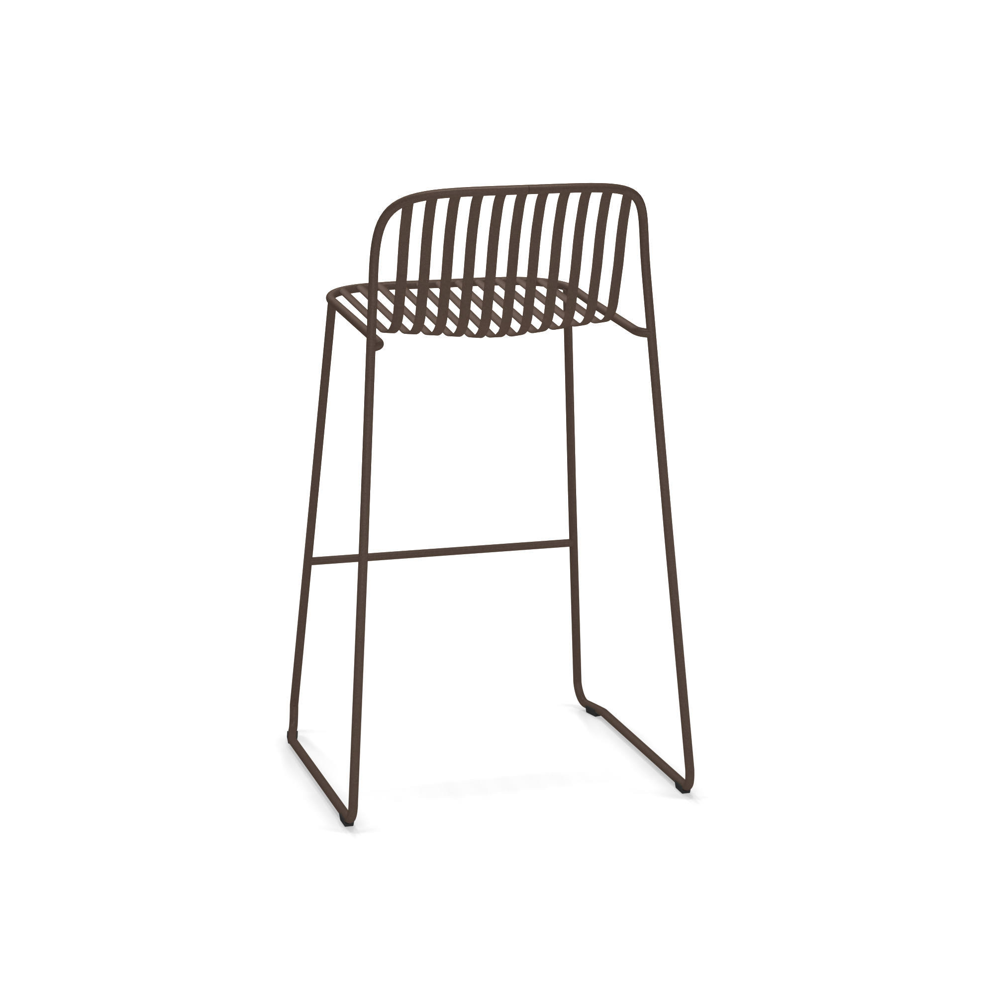 Riviera Barhocker von Emu, brauner Metall-Barstuhl für den Außenbereich, modernes Design mit Rückenlehne.