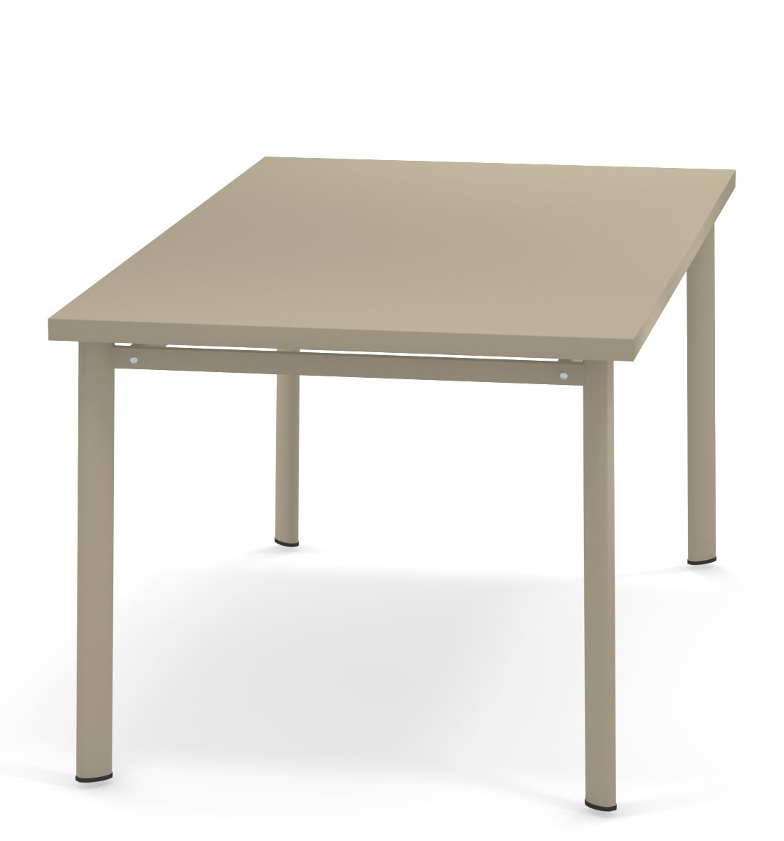 Beiger Emu Star Tisch für den Außenbereich, quadratische Tischplatte und vierkantige Tischbeine.
