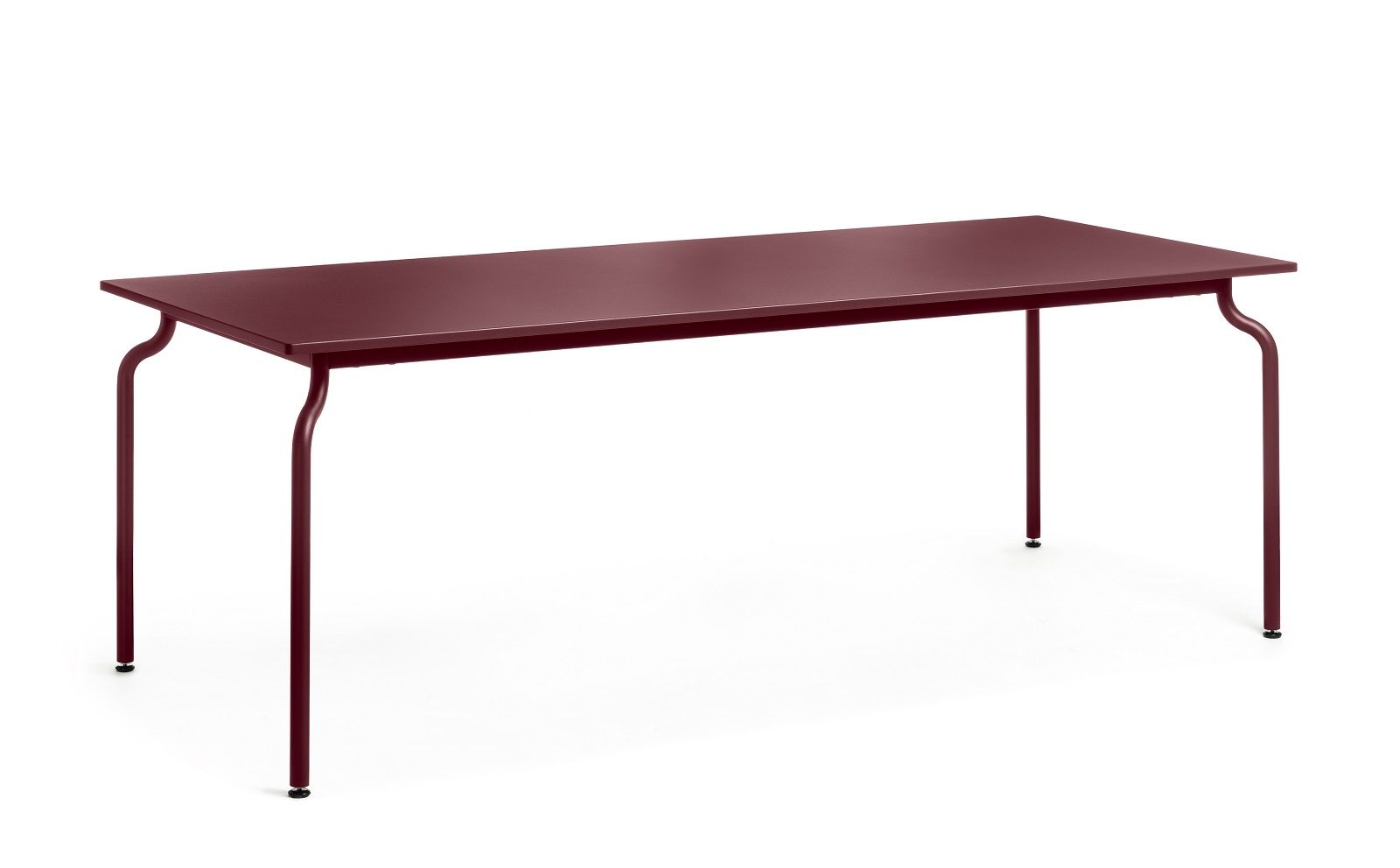 South Outdoor Table Esstisch von Magis: Rechteckiger, bordeauxroter Gartentisch mit filigranem Stahlgestell.