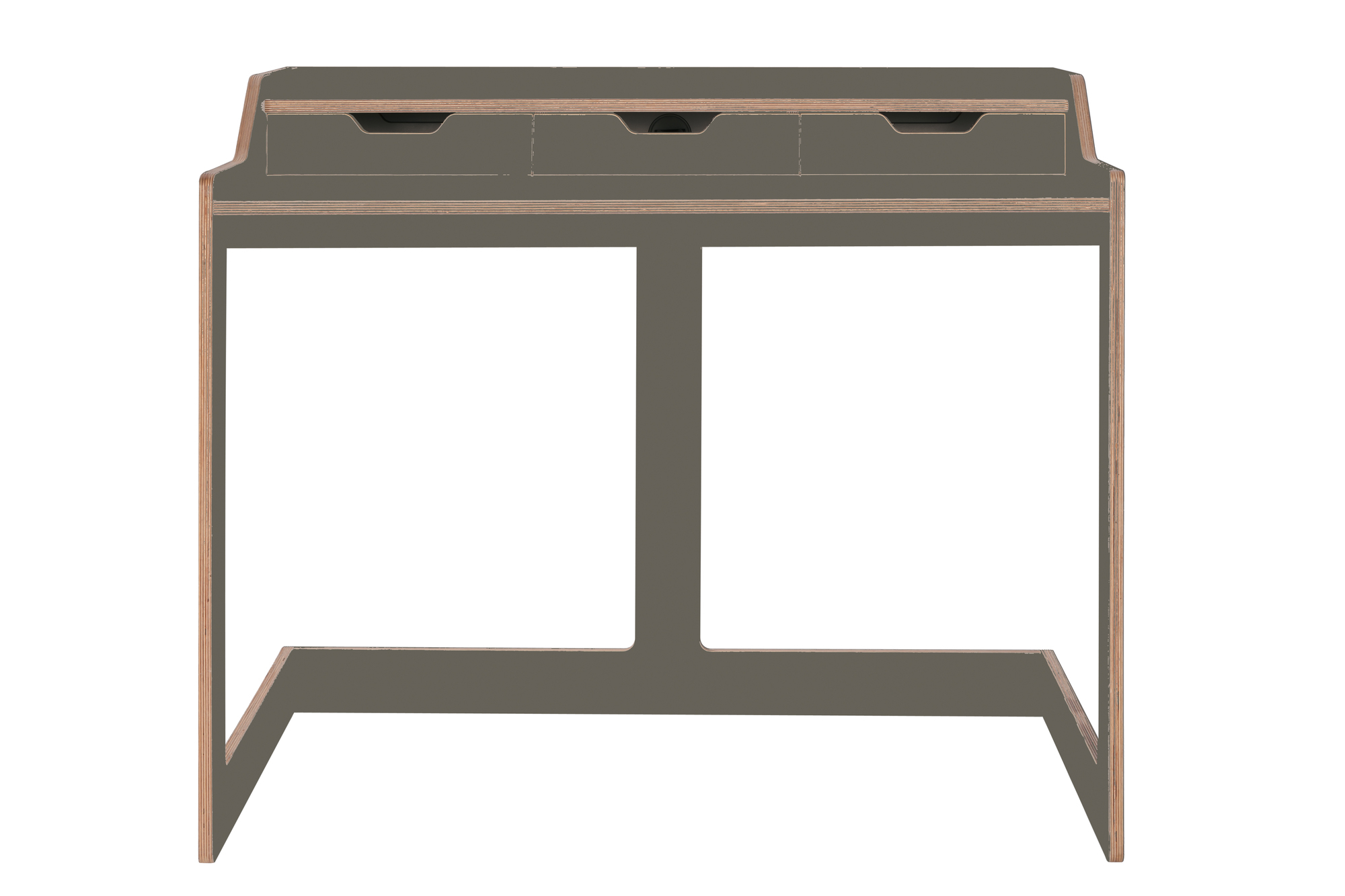 Anthrazitfarbener Plane Sekretär von Müller Möbelwerkstätten mit drei Schubladen und minimalistischem Design.