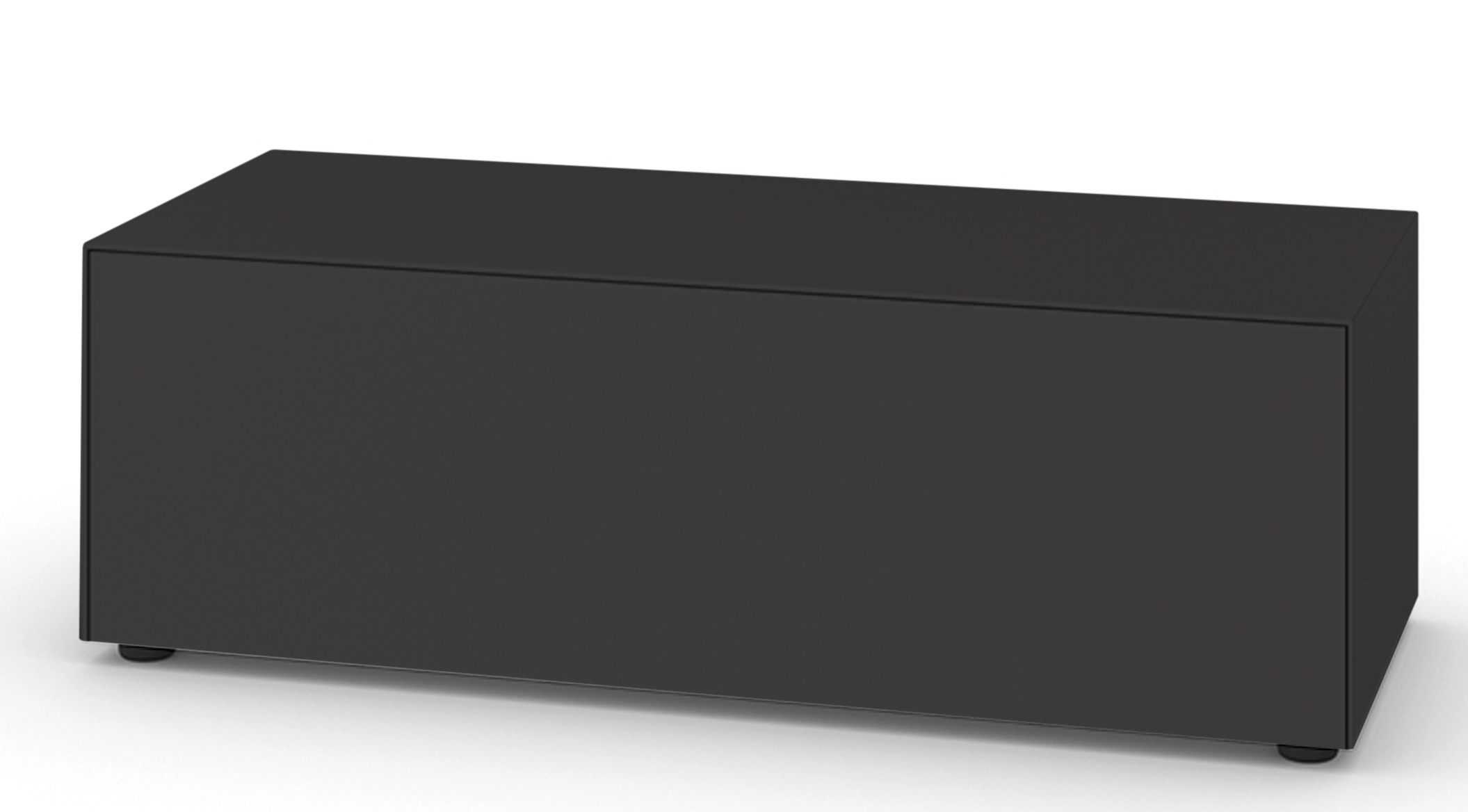 Nex Pur Box TV-Lowboard von Piure in Anthrazit mit Medienklappe für modernes Wohnzimmerdesign.