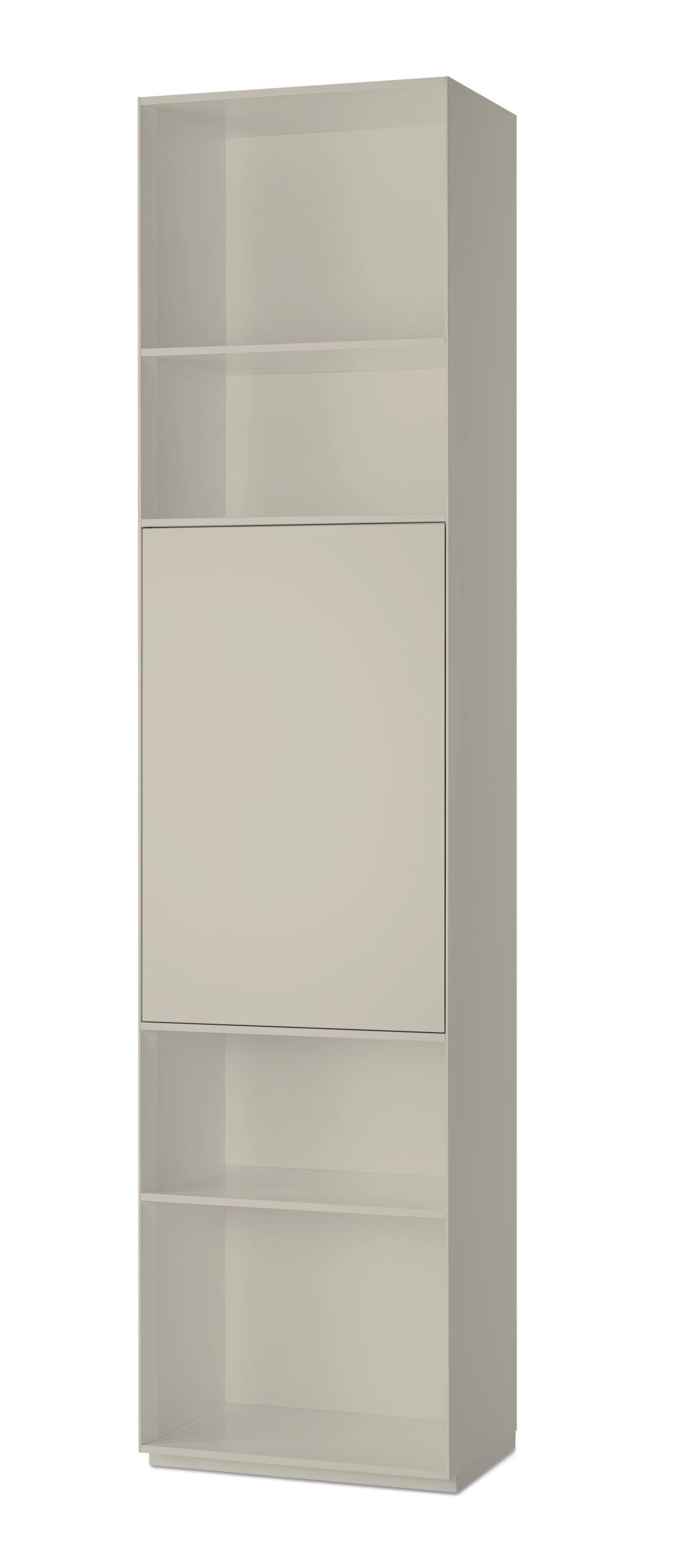 Beiges Nex Pur Regal von Piure mit Tür oben und Fachböden, modernes Wohnzimmermöbel.