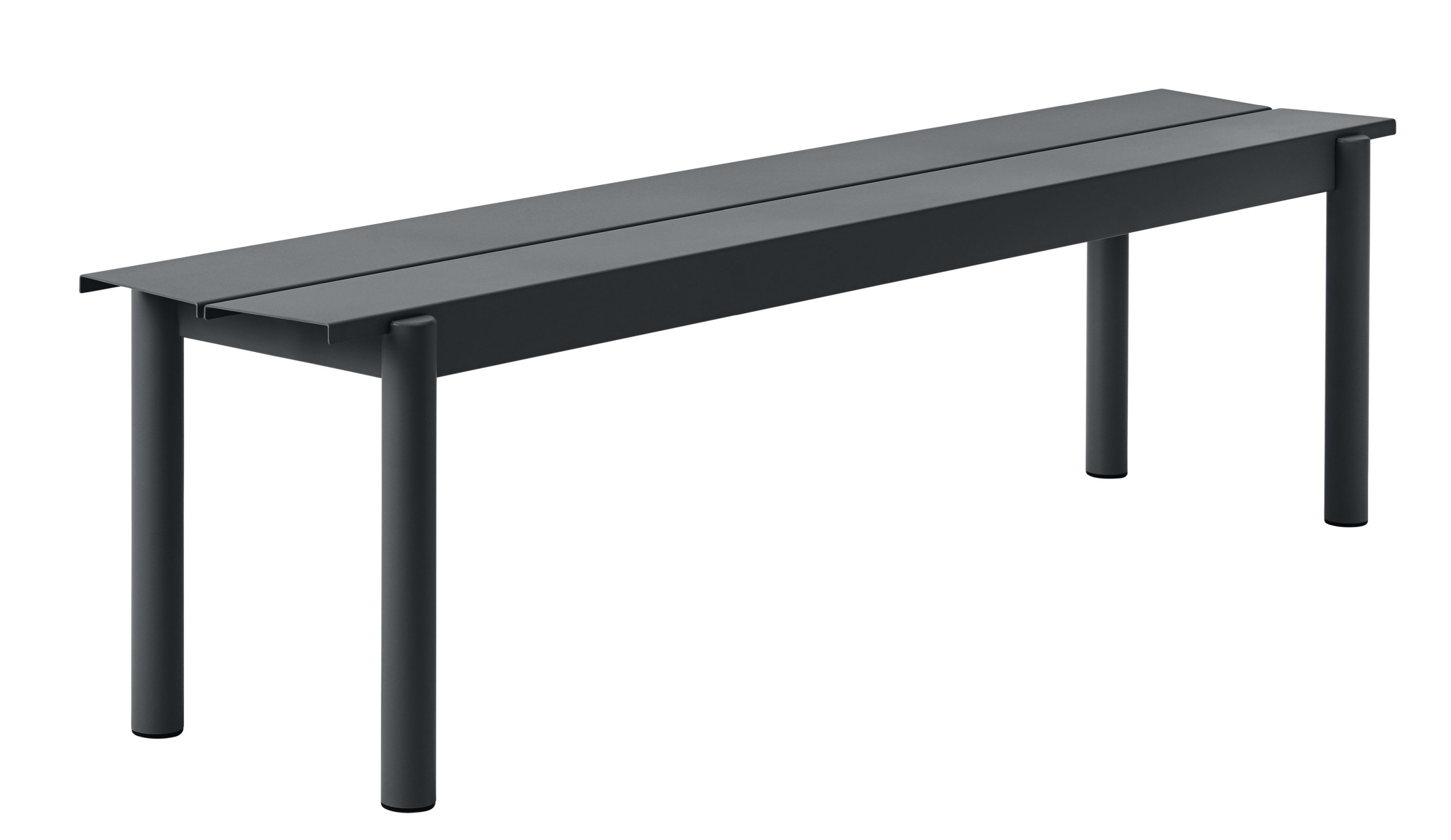Muuto Linear Steel Bench Outdoor Bank in Grau, minimalistisches Design für Garten und Terrasse.