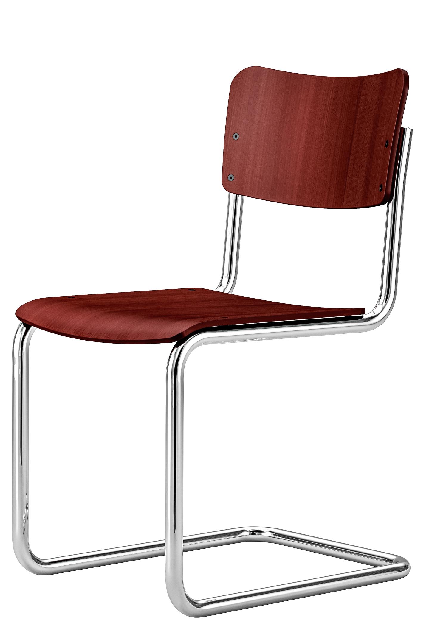 Thonet S 43 K Kinderstuhl Freischwinger, bernsteingelb, mit Stahlrohrgestell und Holz-Sitzfläche, klassisches Design für Kinderzimmer.