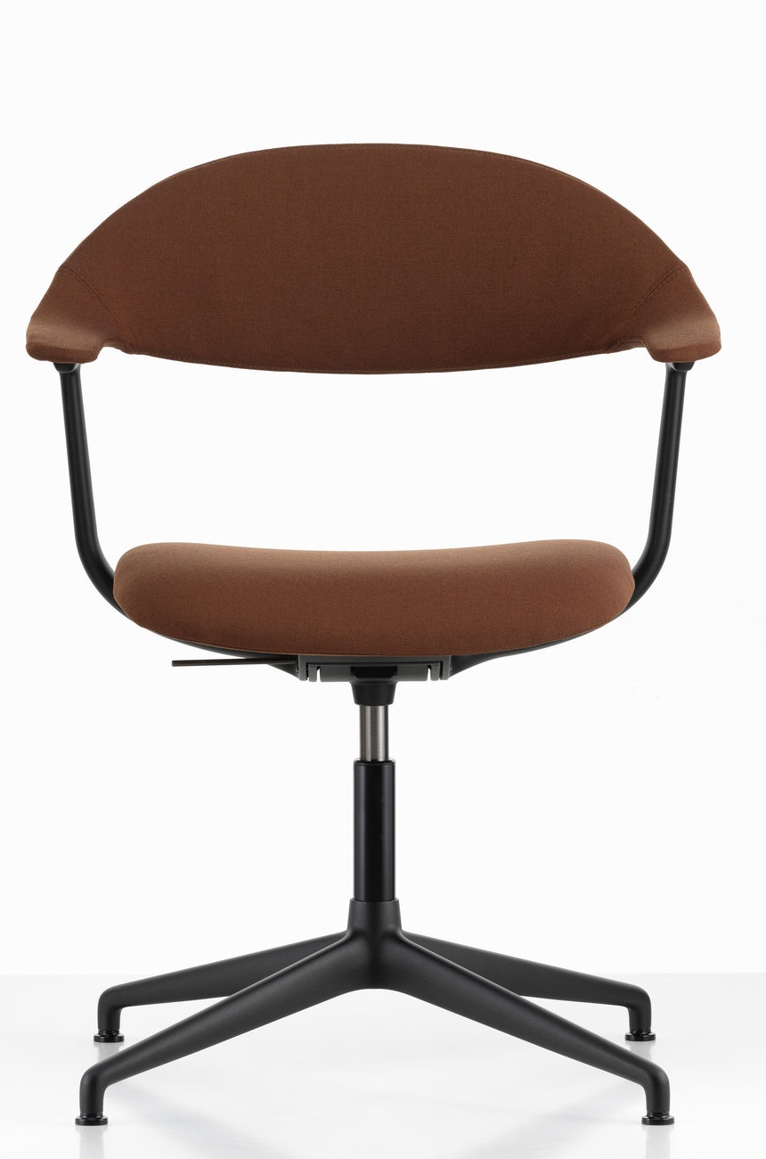 Mynt Bürodrehstuhl von Vitra mit braunem Stoffbezug und schwarzem Fußkreuz, ergonomischer Bürostuhl.