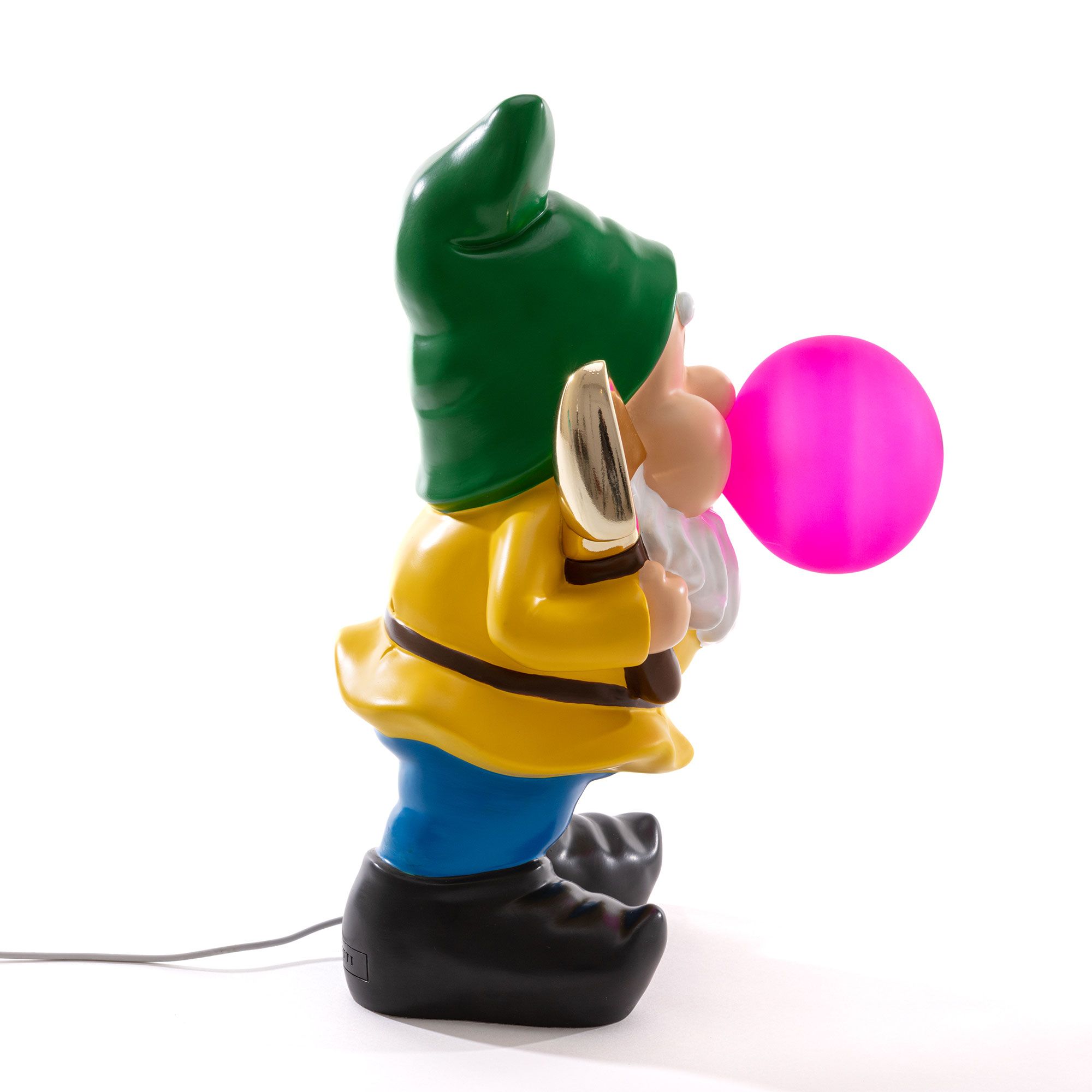 Seletti Gummy Lampe: Gartenzwerg-Leuchte mit rosa Leuchtmittel als Kaugummi, Design Lampe.