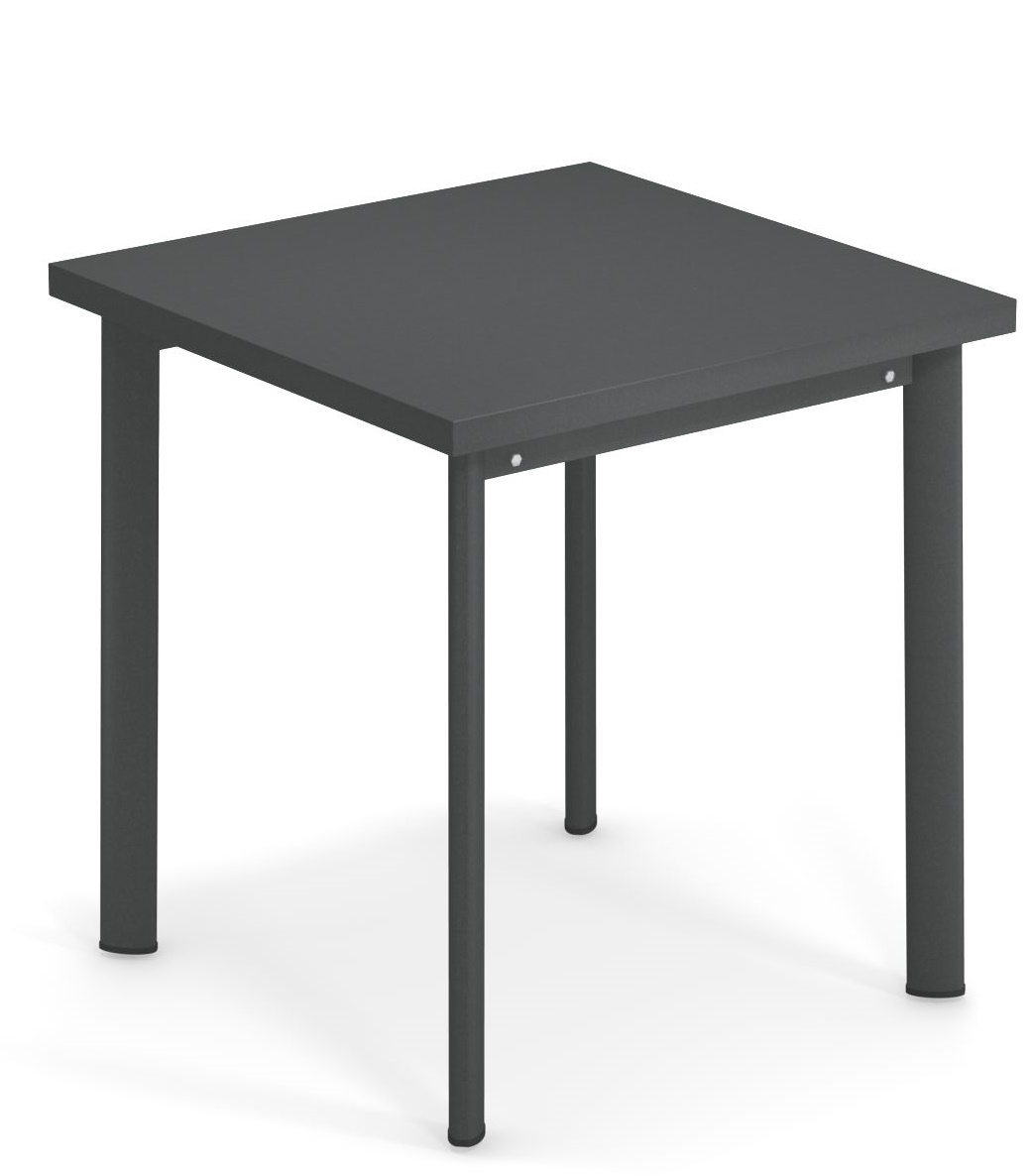 Grauer Star Tisch Outdoor von Emu, quadratisch, mit vier zylindrischen Beinen für Garten und Terrasse.