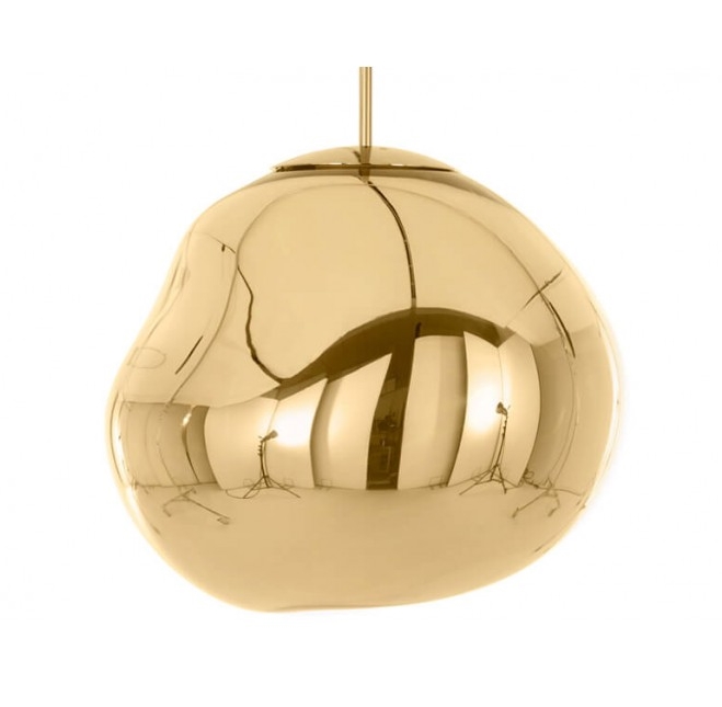 Goldene Melt LED Hängeleuchte von Tom Dixon, moderne Designerlampe für Wohnzimmer und Esszimmer.