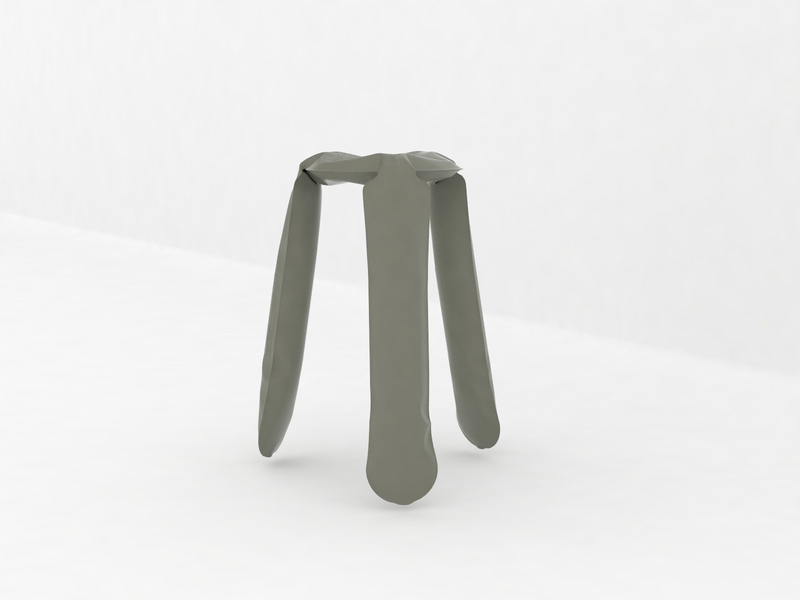 Grauer Plopp Hocker von Zieta, moderner Design Hocker aus Stahl, Küchenhocker mit drei Beinen.