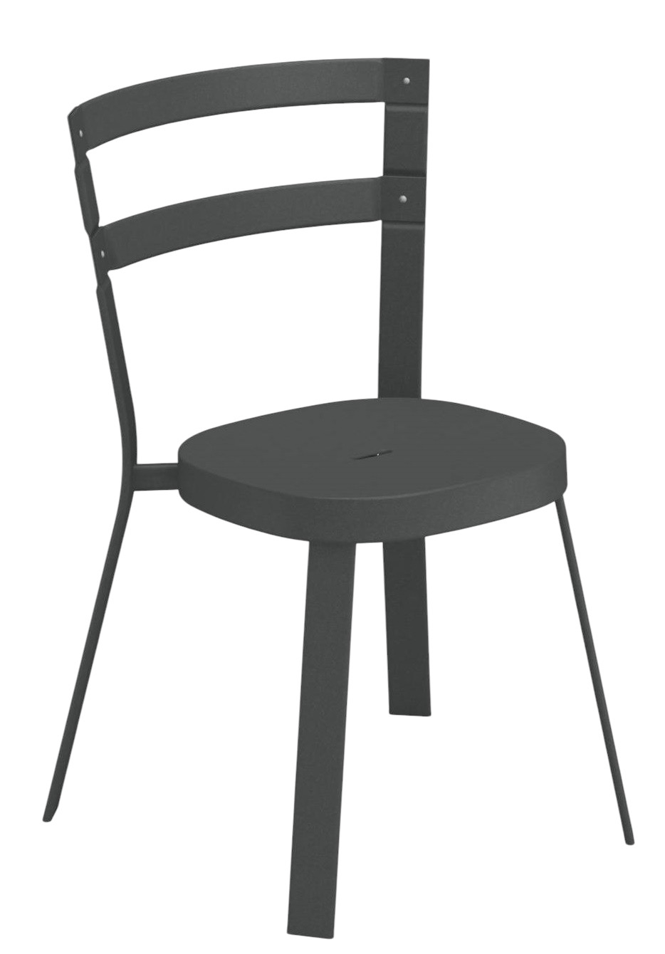 Thor Chair Stuhl Outdoor Emu, grauer Gartenstuhl mit runder Sitzfläche und Rückenlehne mit drei Querstreben.