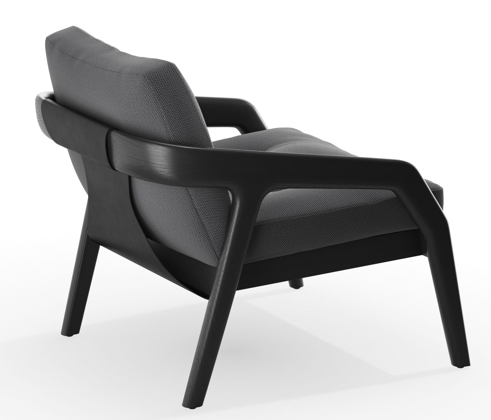 Friday 1 Sessel mit dunklem Holzrahmen und grauem Stoffbezug, modernes Design für Wohnzimmer und Büro.