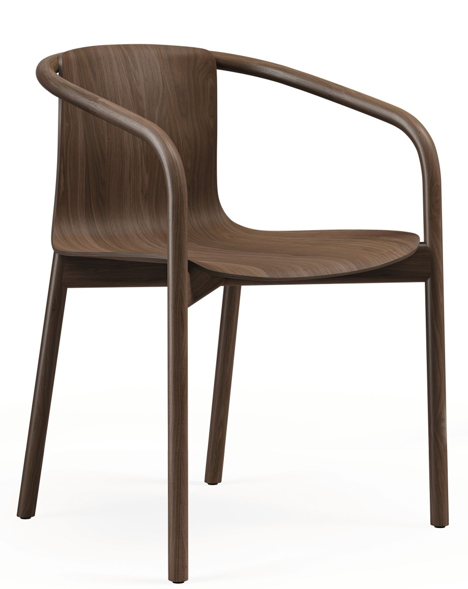 Osuu Chair von Walter Knoll: Moderner Holzstuhl mit Armlehne in Walnussbraun für Esszimmer und Wohnbereich.