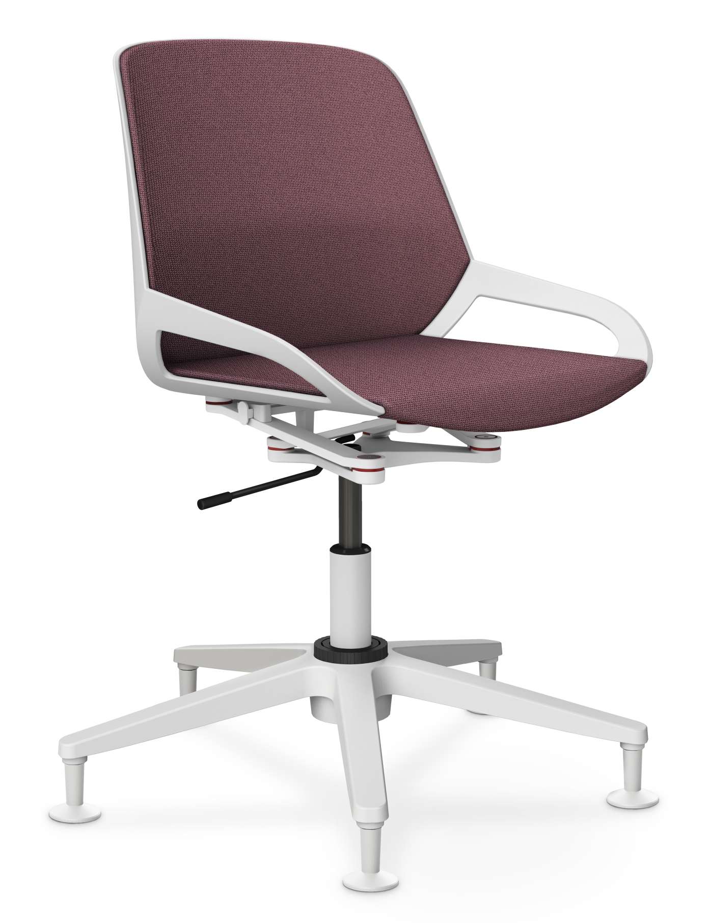 Numo Task Bürodrehstuhl von Aeris mit Säule und Gleitern, Bezug in Aubergine, ergonomischer Arbeitsstuhl.