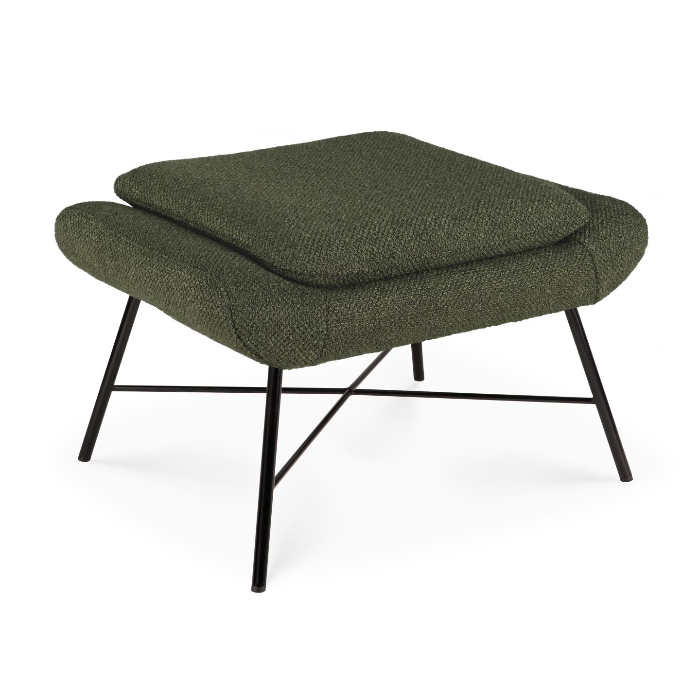 Barrow Polsterhocker in Tannengrün von Ethnicraft mit schwarzem Metallgestell. Bequemer Fußhocker für Wohnzimmer.