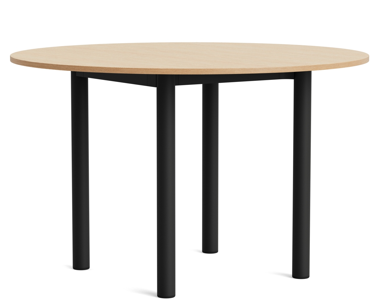 Annex Table Round Esstisch von Hay mit heller Tischplatte und schwarzen Beinen, modernes Design.
