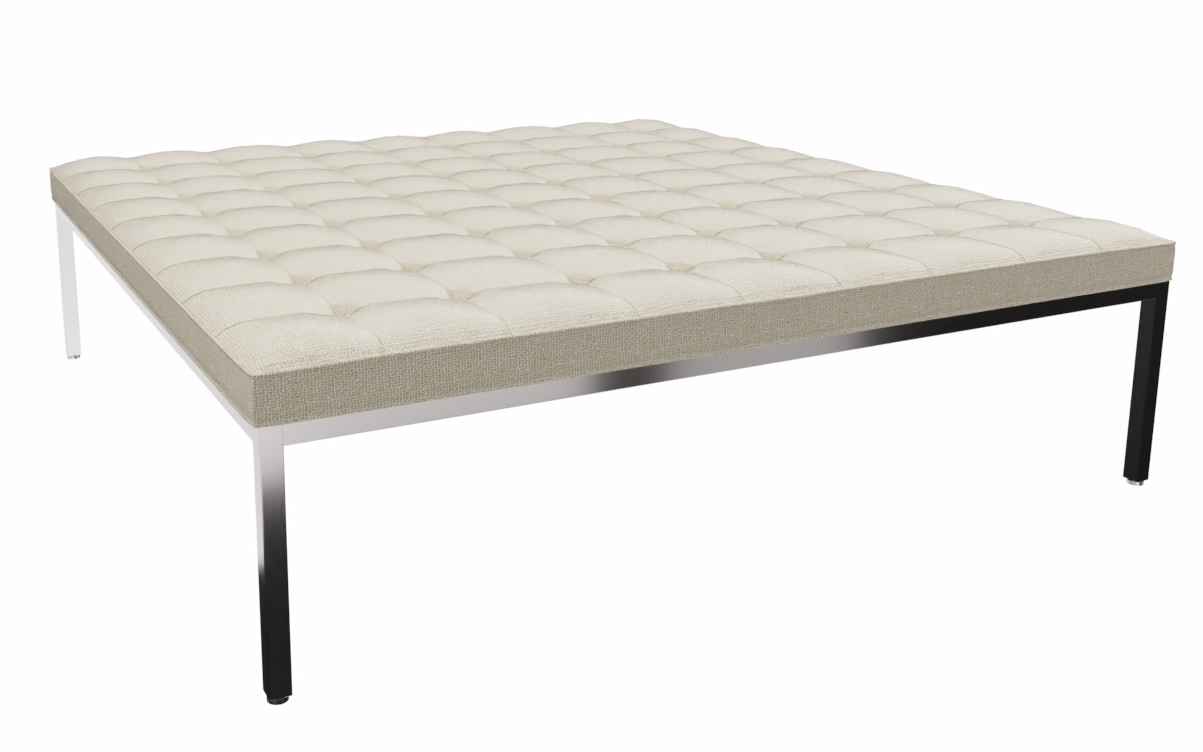 Quadratische Relax Florence Bank von Knoll International mit gesteppter, beiger Polsterung und Stahlgestell.