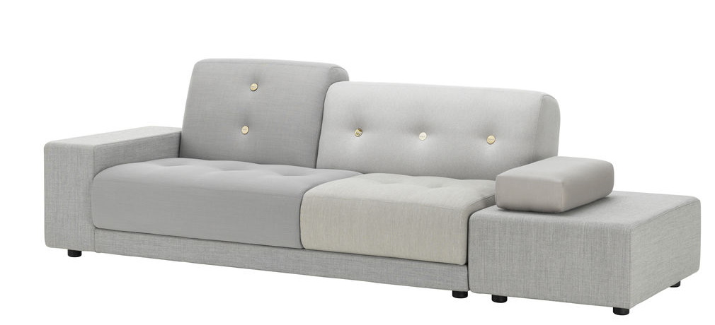 Graues Polder Sofa von Vitra mit Knopfdetails, modernes modulares Wohnzimmermöbel für stilvolles Wohnen.