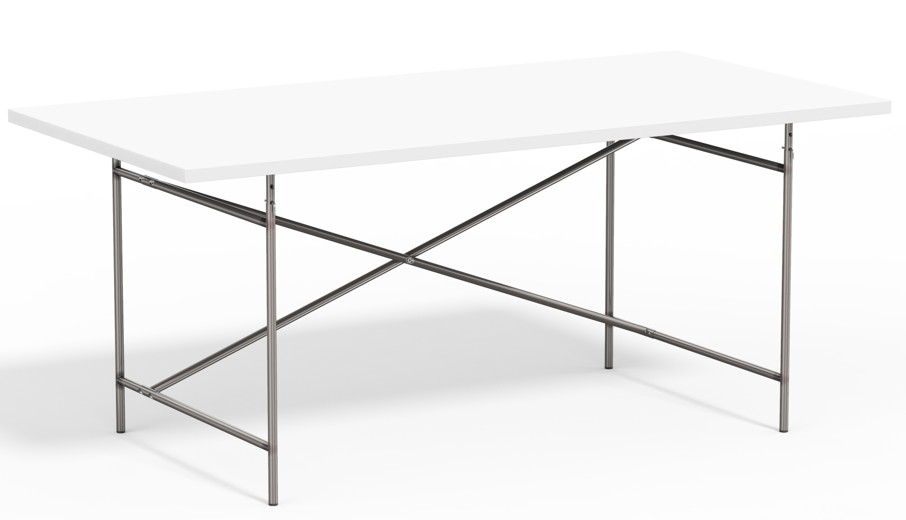 Eiermann Tisch mit weißer Tischplatte und verchromtem Stahlgestell, Designklassiker für Büro und Zuhause.