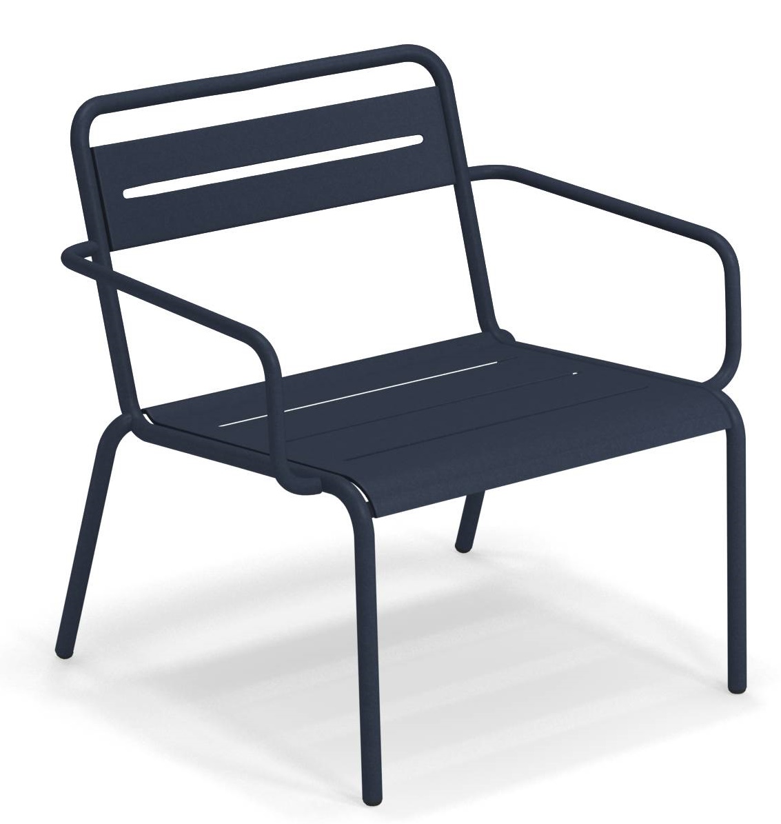 Blauer Star Lounge Chair Sessel von Emu für den Außenbereich, minimalistisches Design mit Armlehnen.