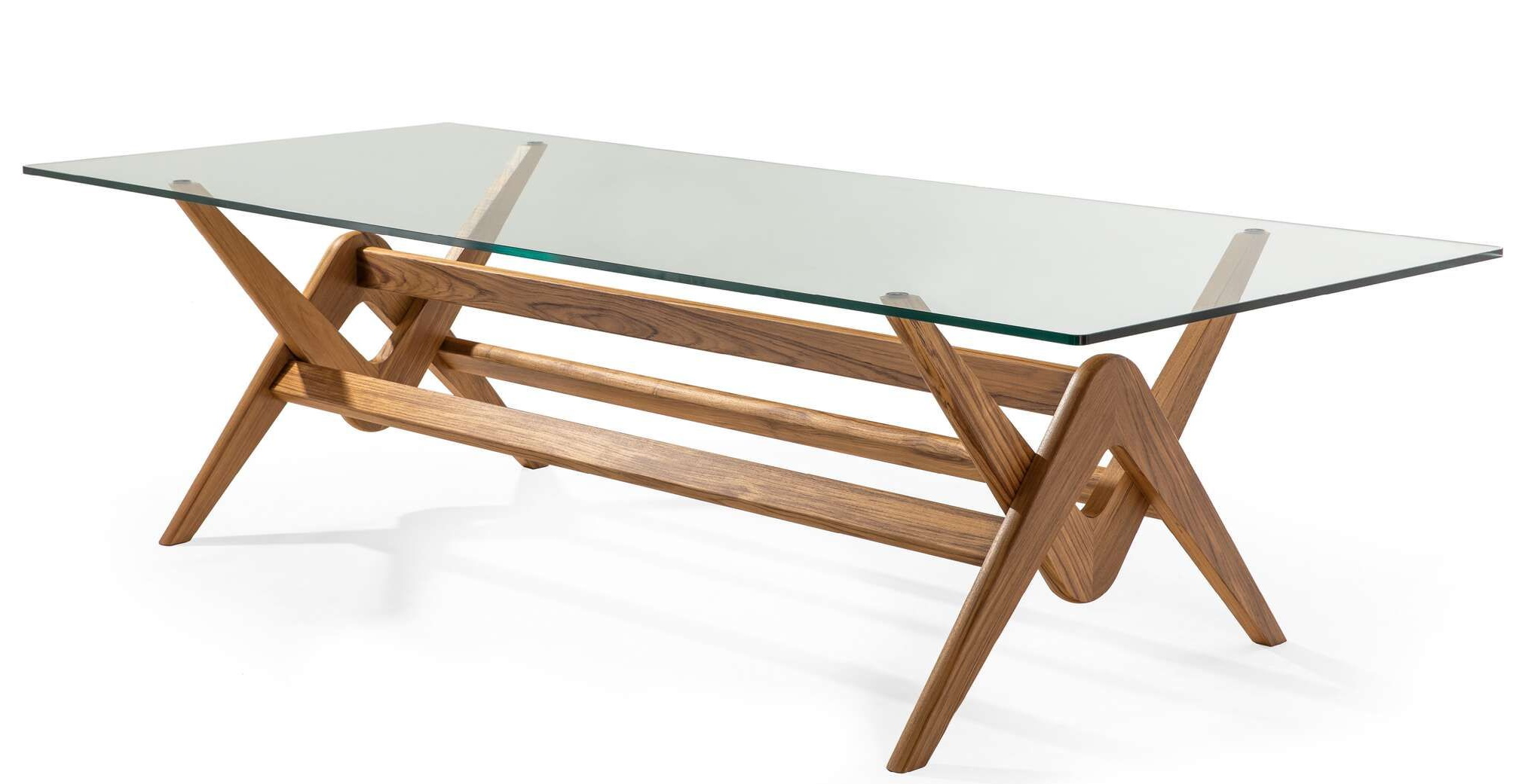 Cassina 056 Capitol Complex Tisch: Rechteckiger Couchtisch mit Glasplatte und Holzgestell. Moderner Designertisch.