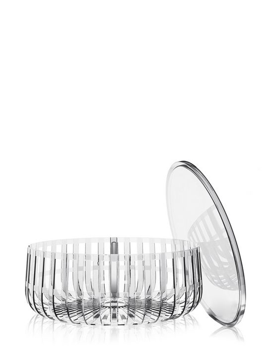 Transparenter Kartell Panier Korb/Container mit abgenommenem Deckel, ideal für Aufbewahrung und Dekoration.
