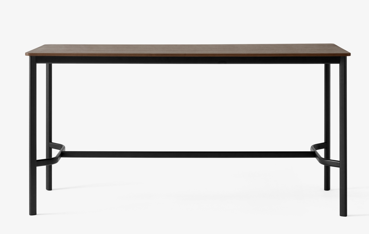 AndTradition Drip Stehtisch mit brauner Tischplatte und schwarzem Metallgestell, ideal für moderne Büros.