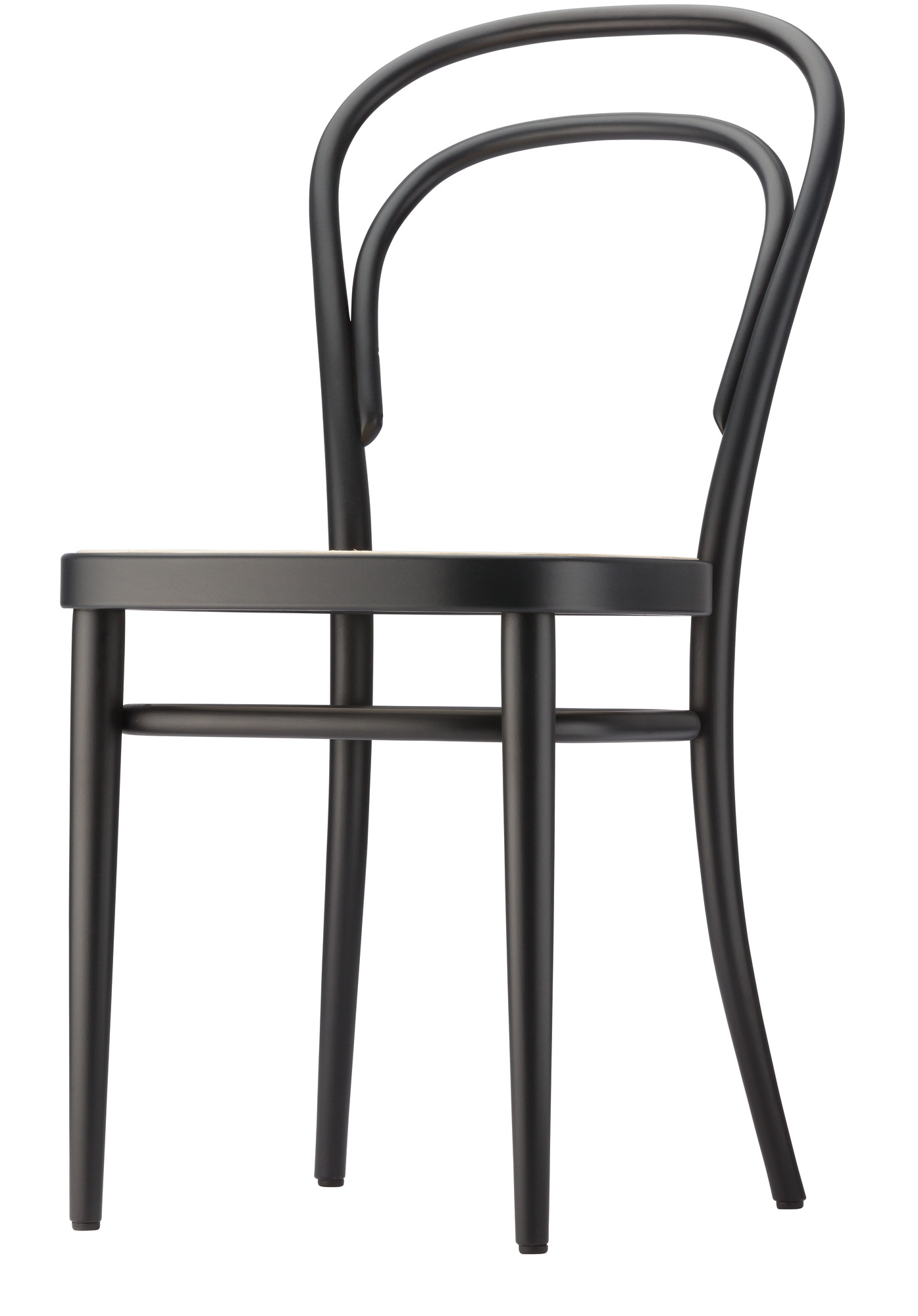 Schwarzer 214 Bugholzstuhl im Thonet-Stil, ein klassischer Kaffeehausstuhl mit gebogenem Holz.