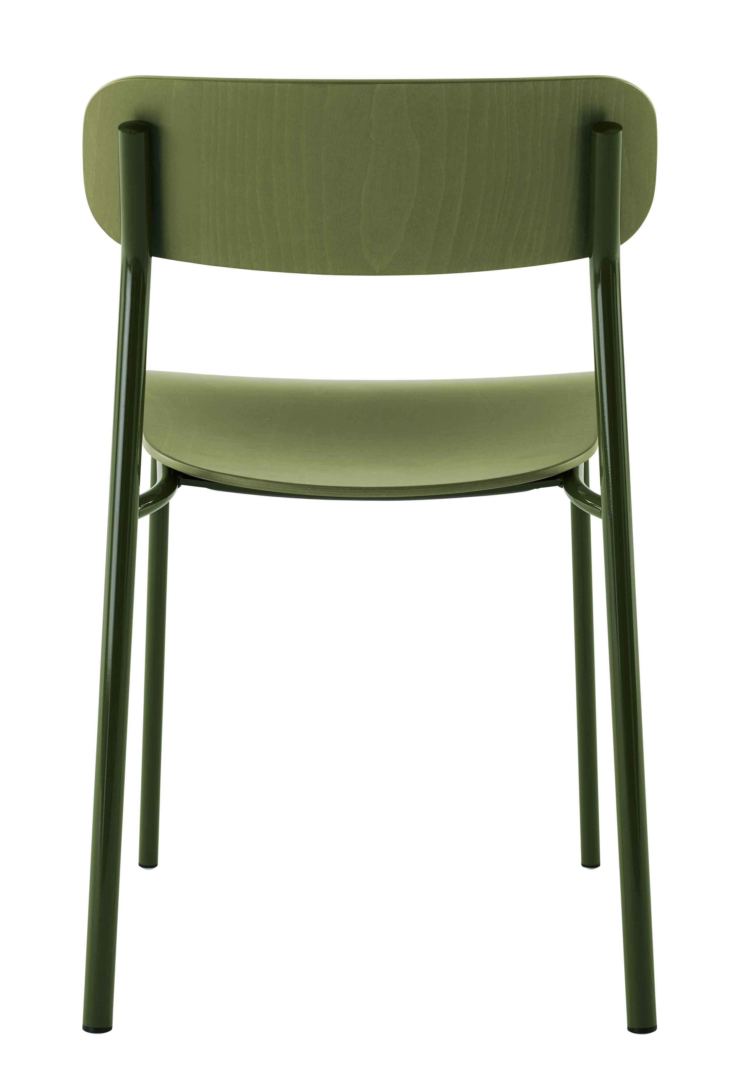 Thonet S 243 Stahlrohrstuhl in Olivgrün, Einzelstück, Rückenansicht. Designklassiker für Esszimmer und Wohnbereich.