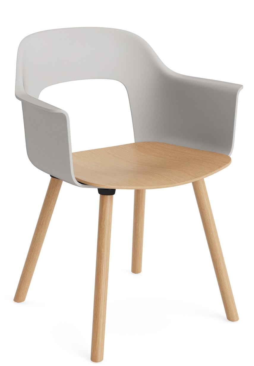 Hay Layout Armchair 222 Armlehnstuhl in Grau mit Holzbeinen und Sitzfläche, modernes Design für Wohnzimmer und Büro.