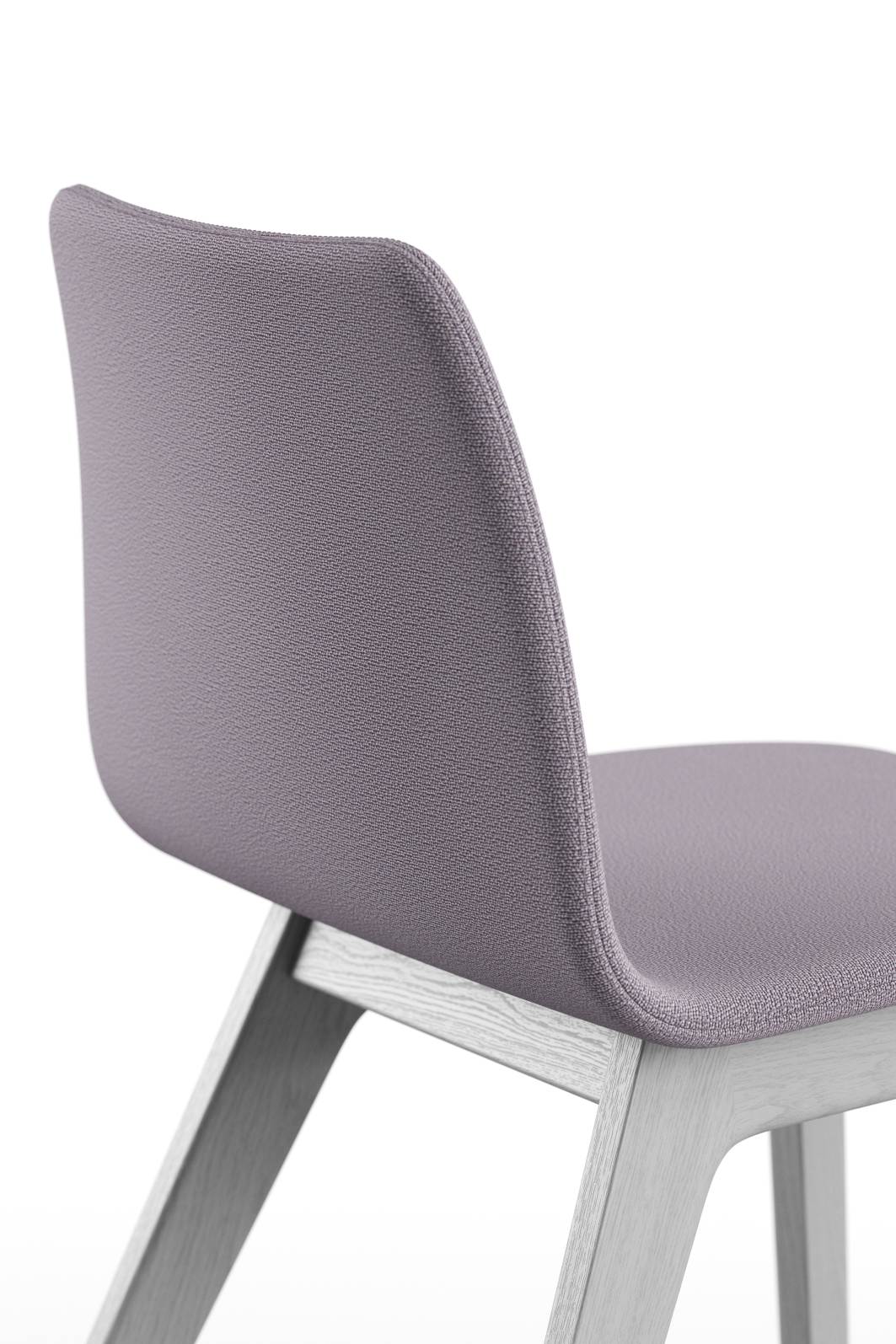 Detailaufnahme des Morph Plus Stuhls mit lila Polsterung und hellem Holzgestell von Zeitraum.